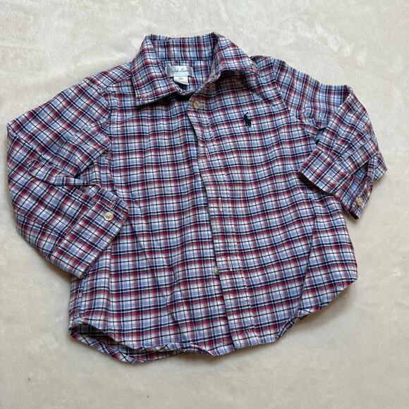 Ralph Lauren Plaid Button Down Shirt sz 18 M Red White Blue Plaid Preppy Classic - Picture 5 of 6